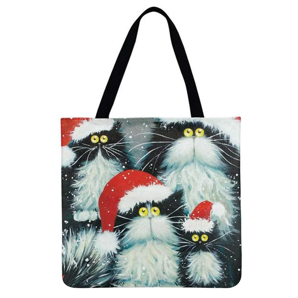 Linen Tote Bag-Cute cats