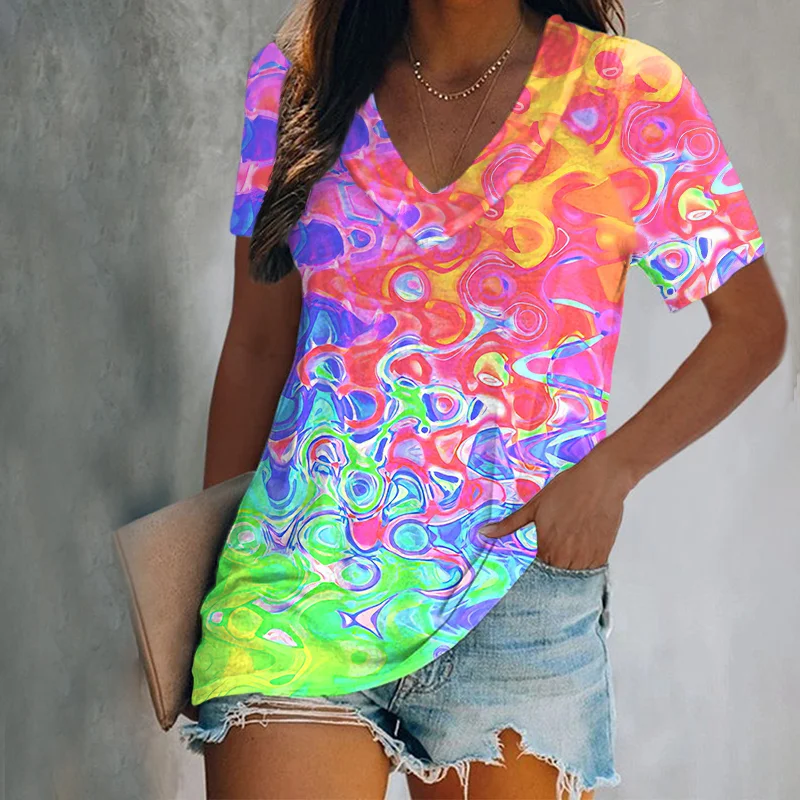 Art Tie-dye V-neck Printed Women's Tees