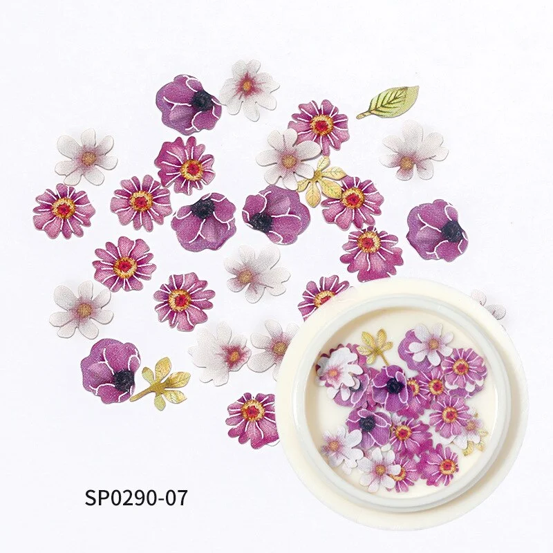 2021 New Autumn and Winter Color Flowers Wood Pulp Nail Stickers 12 Kinds of 3D Small Daisy Fashion Nail Art DIY Accessories