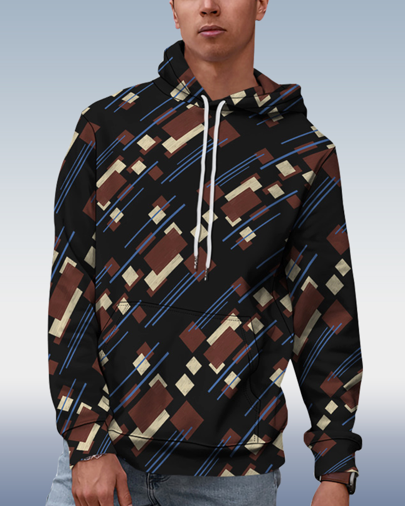 Men's Geometric Colorblock Hoodie 054