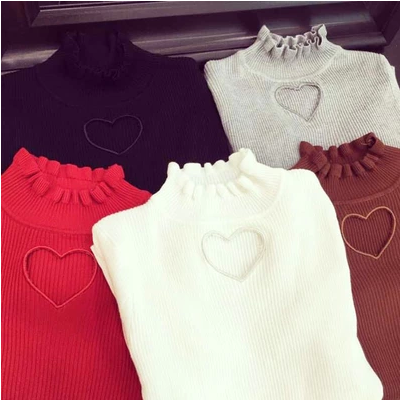 5 Colors Heart Hallow Ruffle Collar Sweater SP154055
