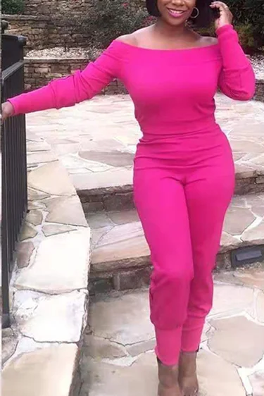 Pink Sexy Two Piece Suits Solid pencil Long Sleeve | EGEMISS