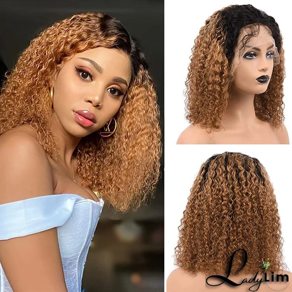 Brown Fashion Casual Blonde Curly Human Hair Lace Front Wigs