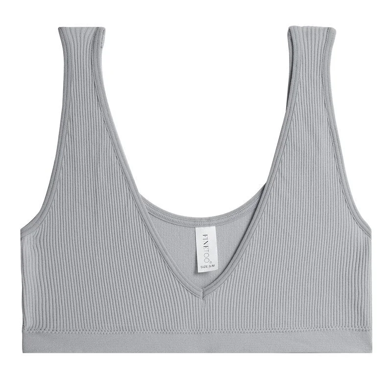FINETOO Sexy V-Neck Women's Seamless Underwear Wide Strap Camisole Tops Tank Top For Girls Crop Push Up Femme Bralette Short Top