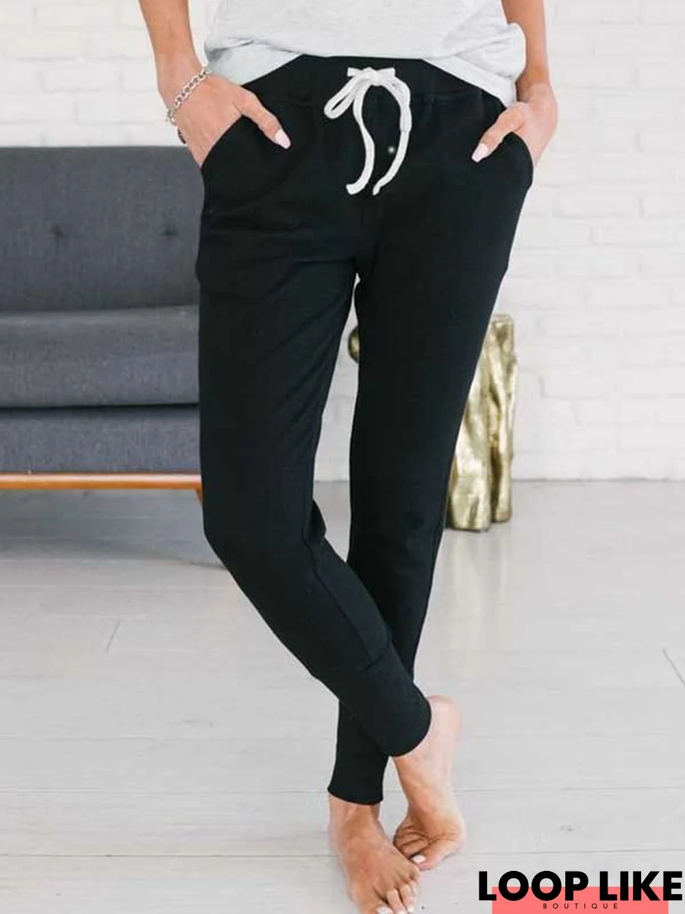 Women Casual Plain Autumn Natural Daily Jersey Standard Ankle Banded Pants Regular Sweatpants