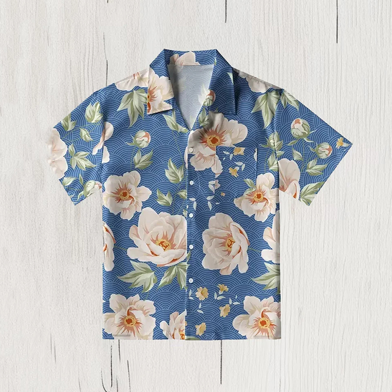 Men's Flowers In The Waves Hawaiian Art Print Shirt