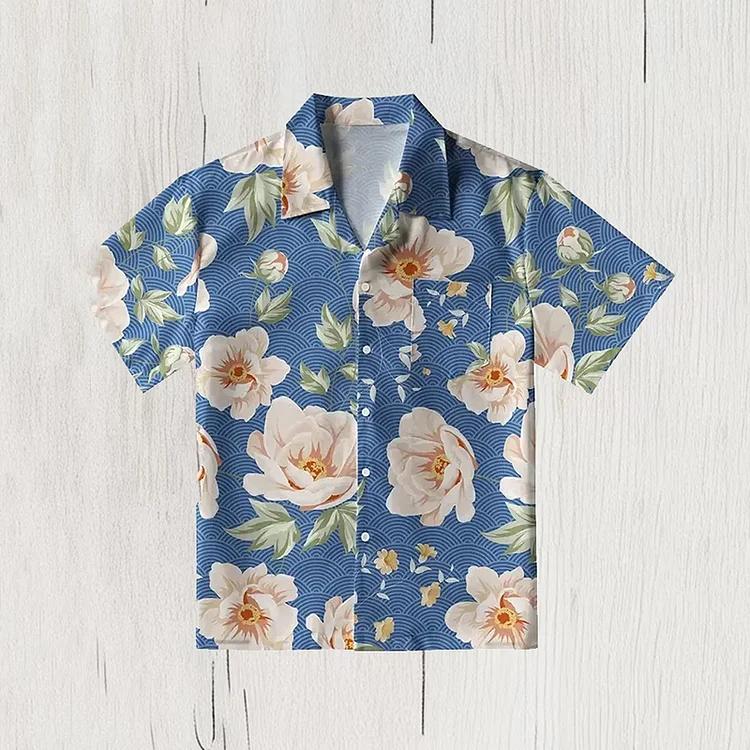 Simpfit Hawaii-Hemd mit Blumen-in-den-Wellen-Kunstdruck für Herren
