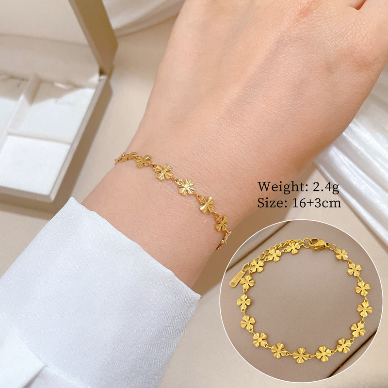 Dongdaemun Personality Minimalist Style Lucky Clover Personality Chain Bracelet Female Retro Girlfriend