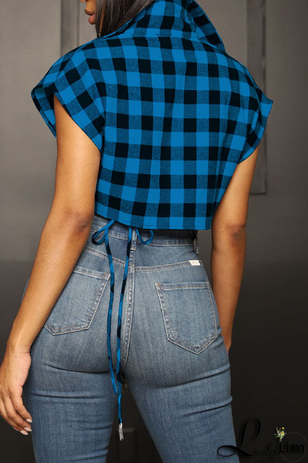 Yellow Casual Street Plaid Print Patchwork Buckle Asymmetrical Turndown Collar Tops