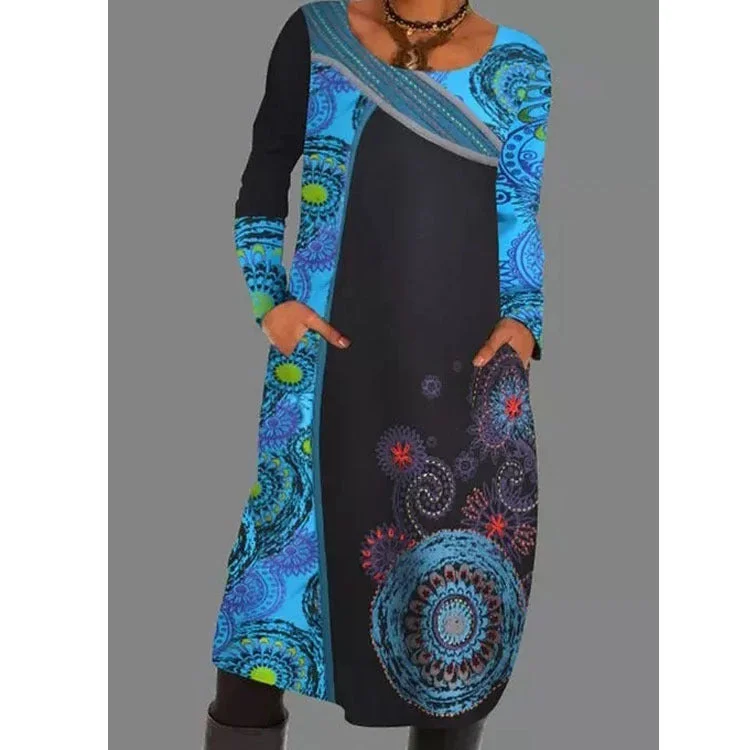 Uveng Polyester Fiber Women's Print Dress Long Pullover
