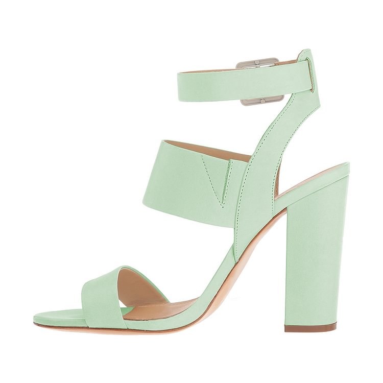 badge enz Geval Women's Mint Green Ankle Strap Slingback 4 Inches Chunky Heel Sandals |FSJshoes