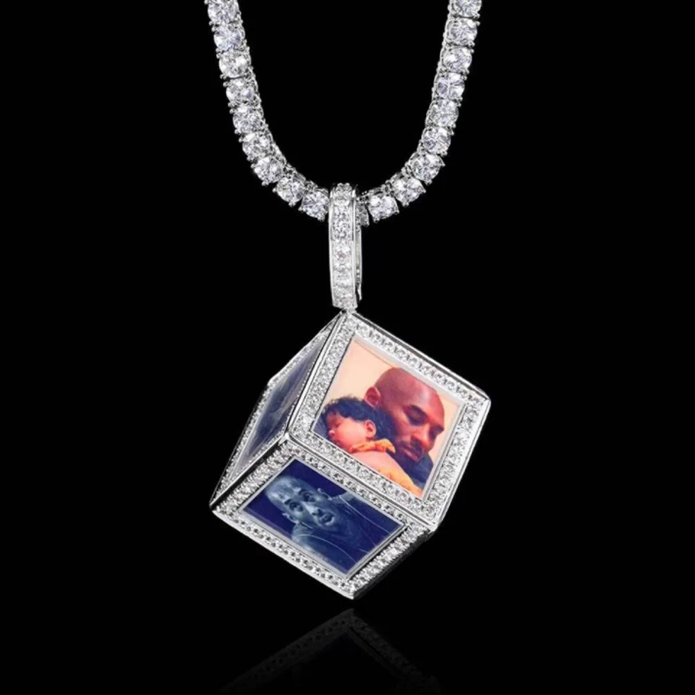 Custom Photos 6 Sides Pictures Pendant Iced Out Cube Jewelry-VESSFUL