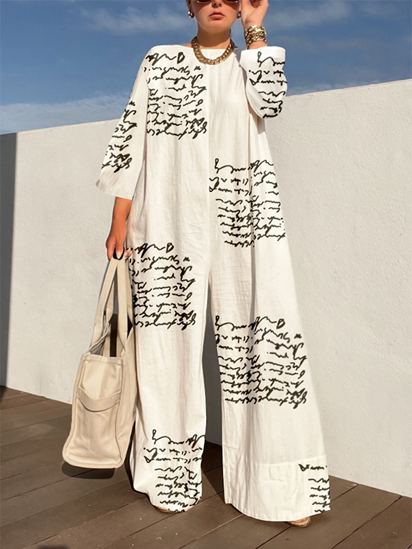 Letter Print Long Sleeves Loose Jumpsuits
