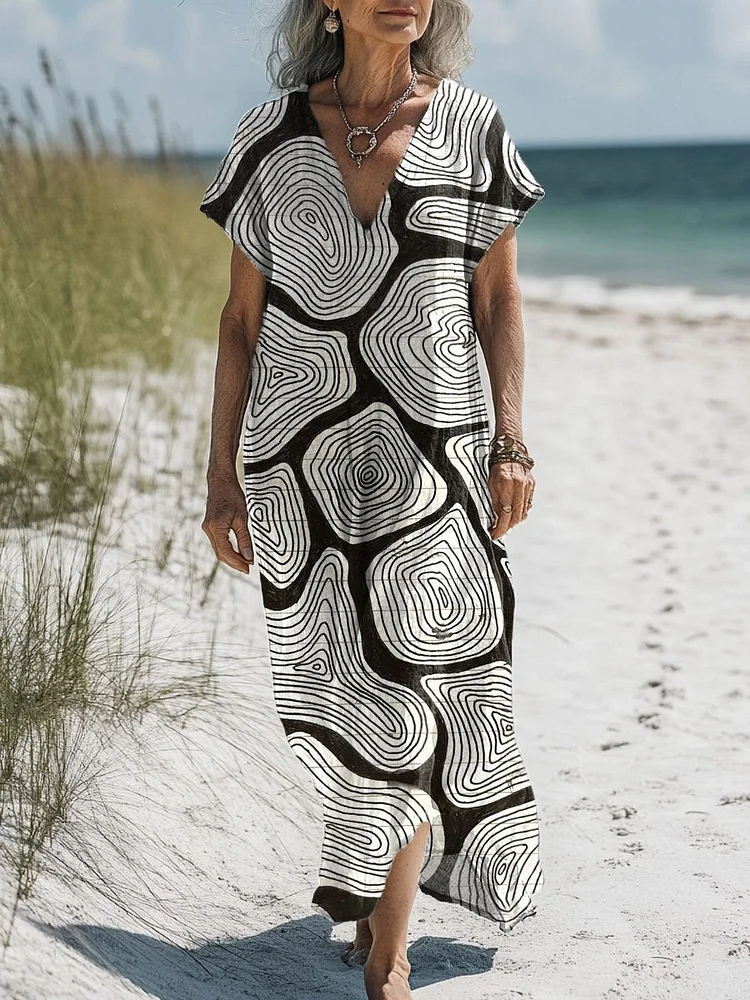 Women's Vintage Art Print Pocket Cotton Dress
