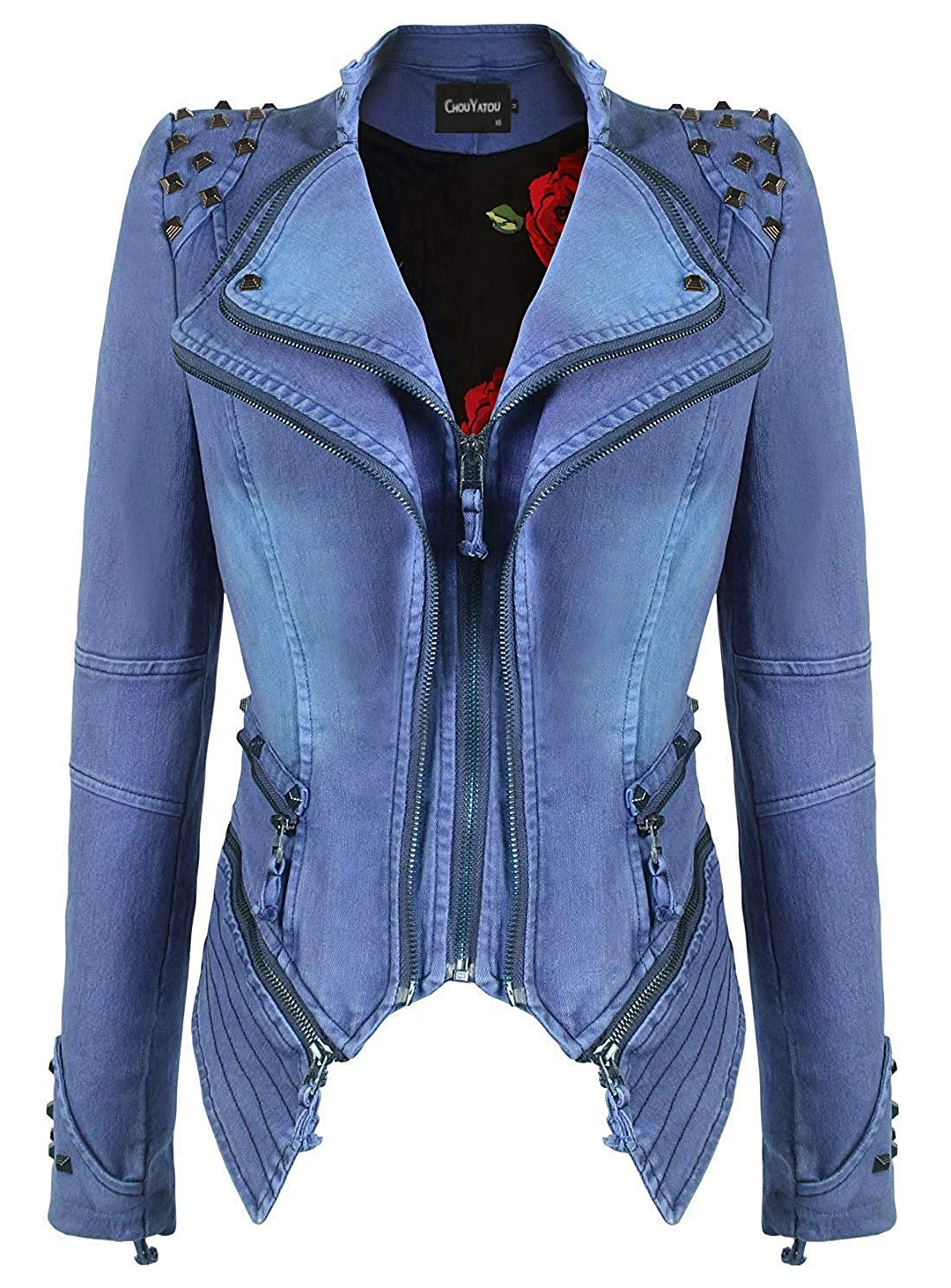 Fashion Studded Perfectly Shaping Faux Leather Biker Jacket for women