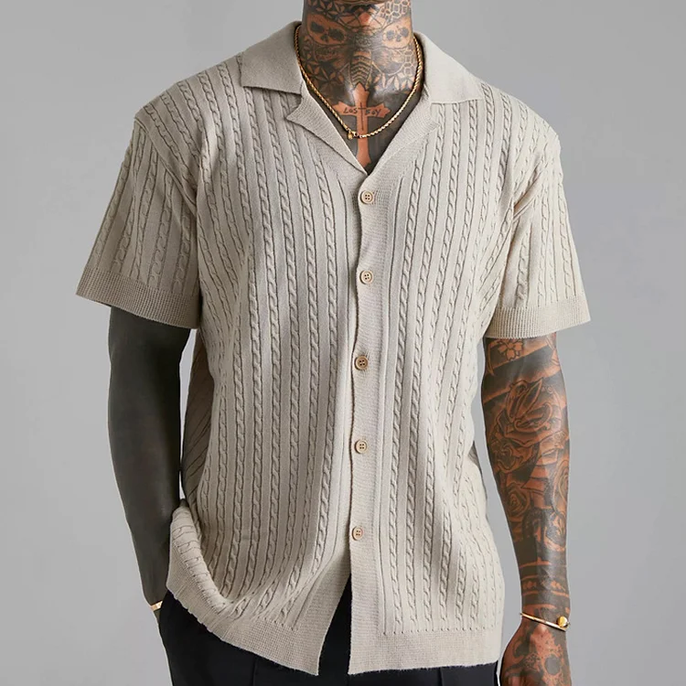 Resort Style Men's Knitted Button Short Sleeve Shirt