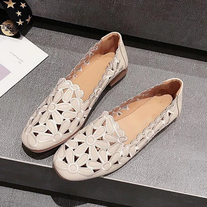 Summer Shoes Women Slip On Loafers Female Ballet Flats PU Hollow Out Moccasins Breathable Ladies Fashion Casual Footwear
