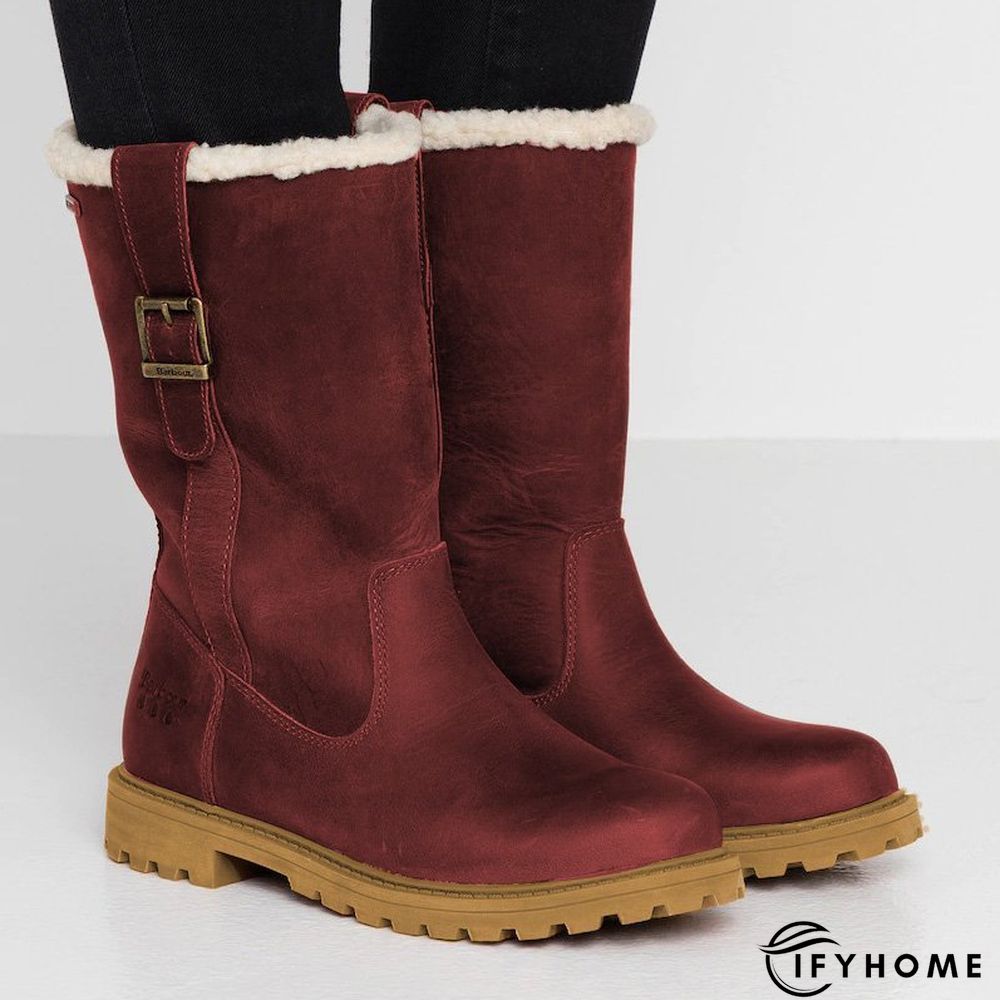 Women Slide Snow Boots Pu Working Chunky Heel Winter Shoes | IFYHOME