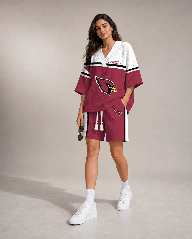 Arizona Cardinals Women&rsquo;s V-neck Jacquard Cable-Knit Tee & Shorts Set