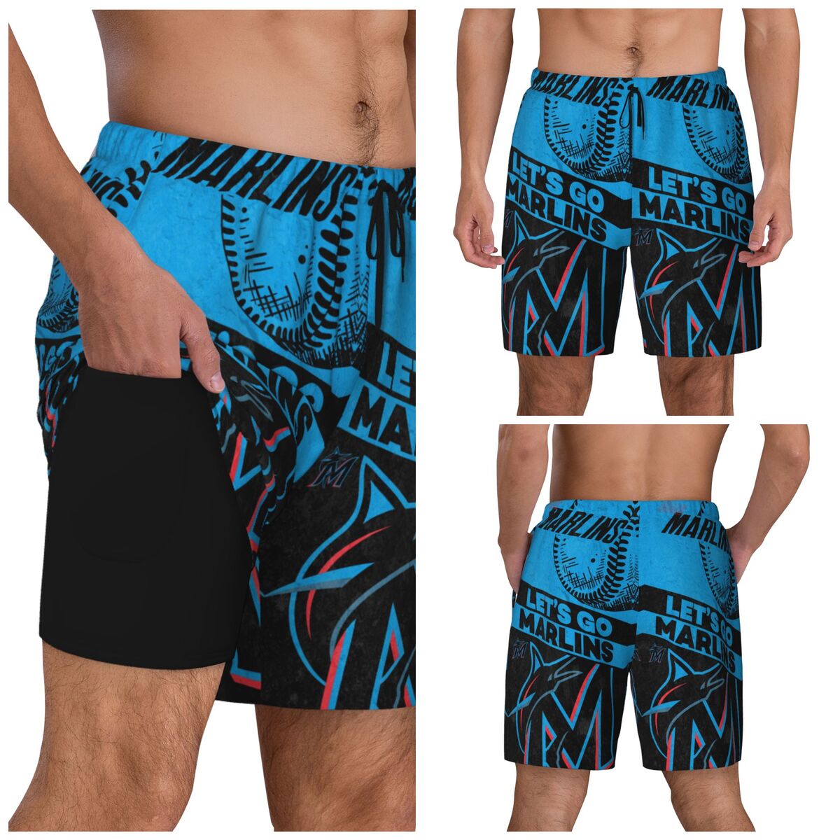 Miami Marlins Logos Quick-Dry Men Swim Trunk