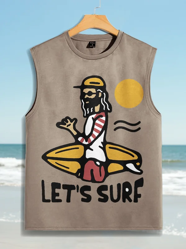 Men's LET'S SURF Print Cotton Tank Top