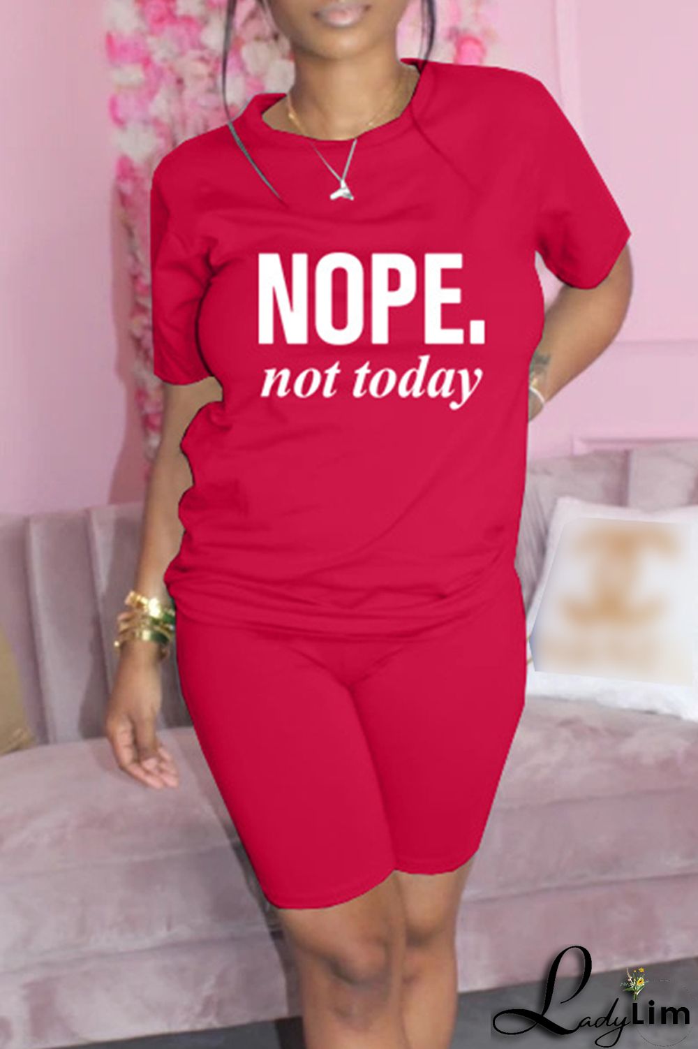 Blue Fashion Casual Letter Print Basic O Neck Short Sleeve Two Pieces