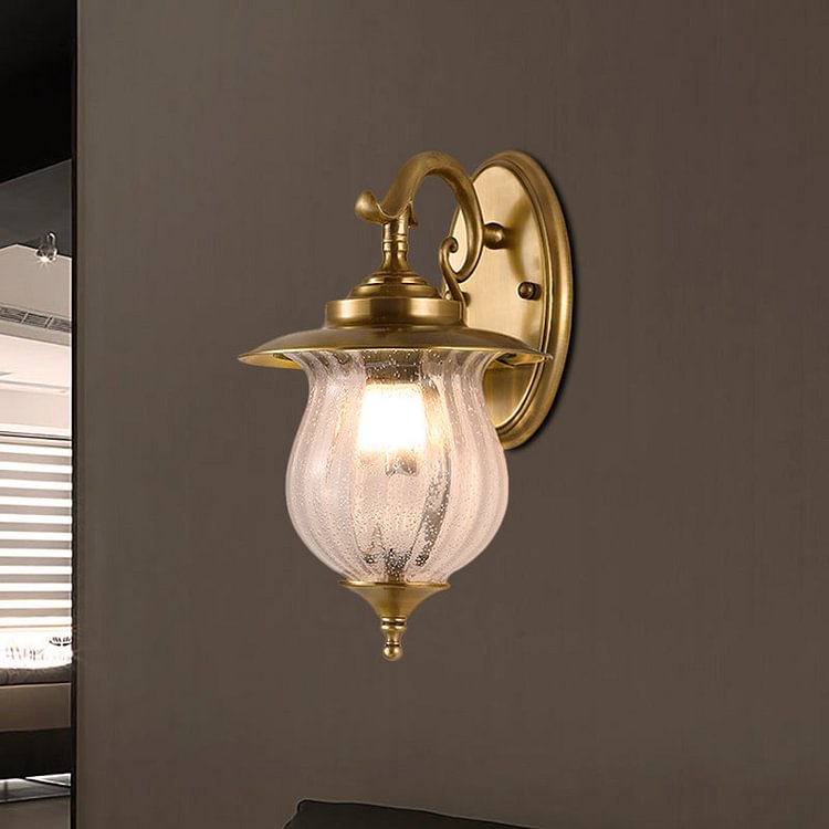 Brass Curved Arm Sconce Light Traditional 1 Head Metal Wall Lighting Fixture for Hallway