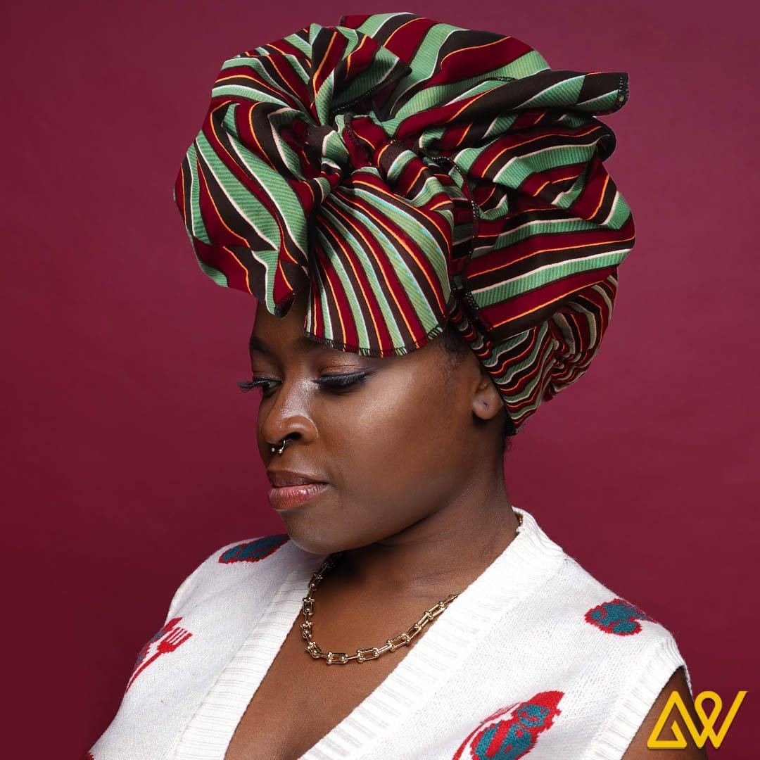 African Print Head Wrap With Satin-Lined(Stripe)-AW1997