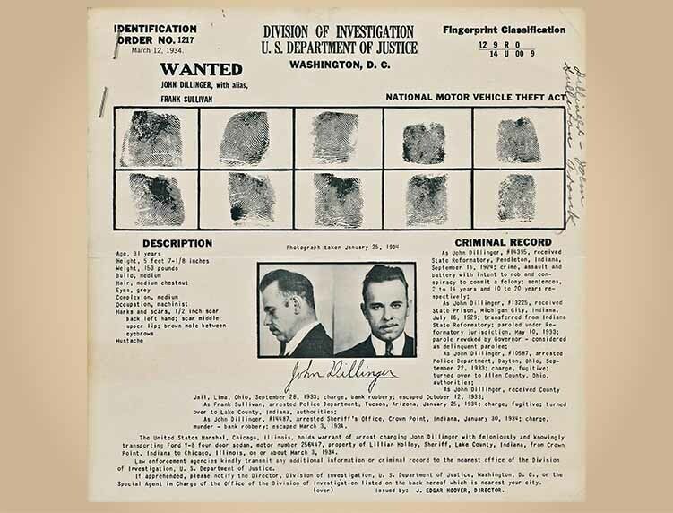 JOHN DILLINGER FINGERPRINTS FBI MOST WANTED POSTER SIGNED 8.5X11 Photo Poster painting PICTURE