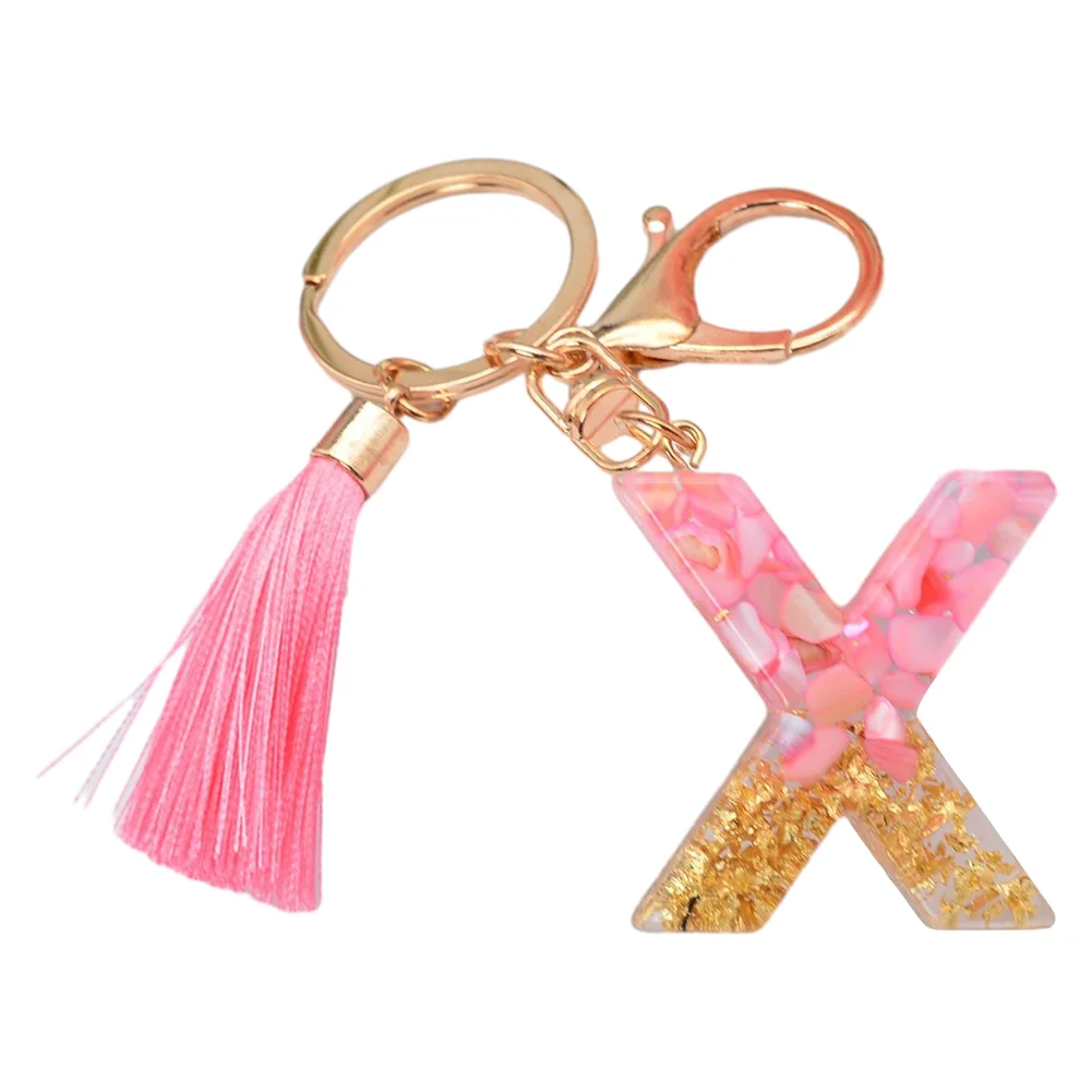 Resin Initial Key Ring with Tassel Alphabet Keyring for Car Keys Wallet Handbags
