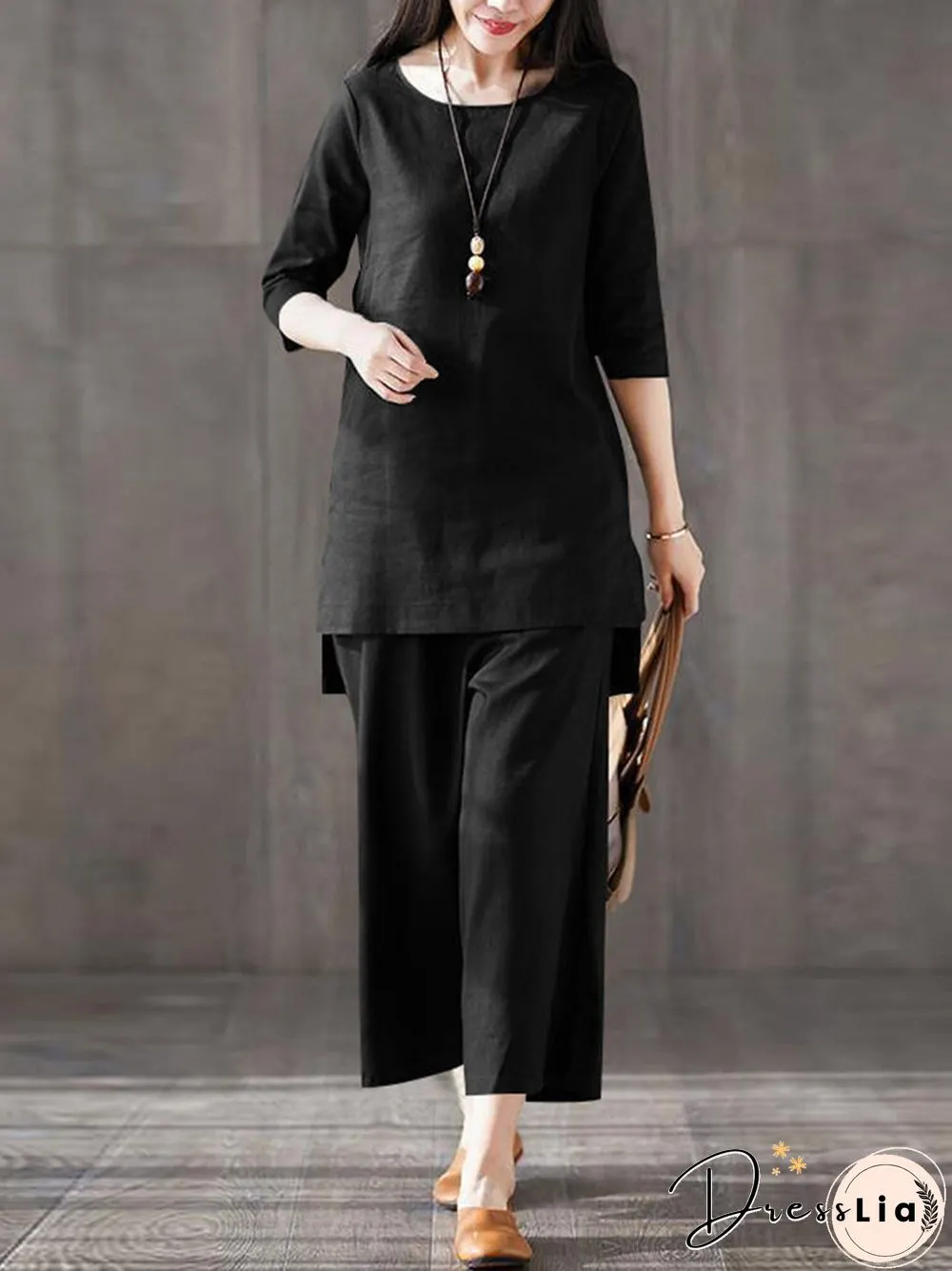Solid Pocket High-low Slit Straight Leg Two Pieces Suit