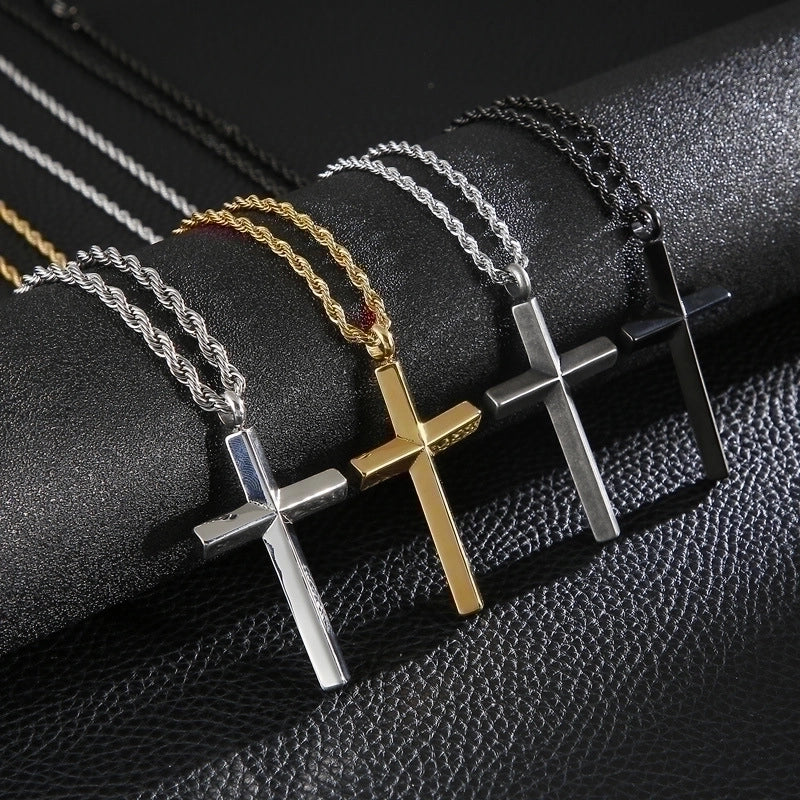 Punk Cross Titanium Steel Plating 18K Gold Plated Men's Necklace