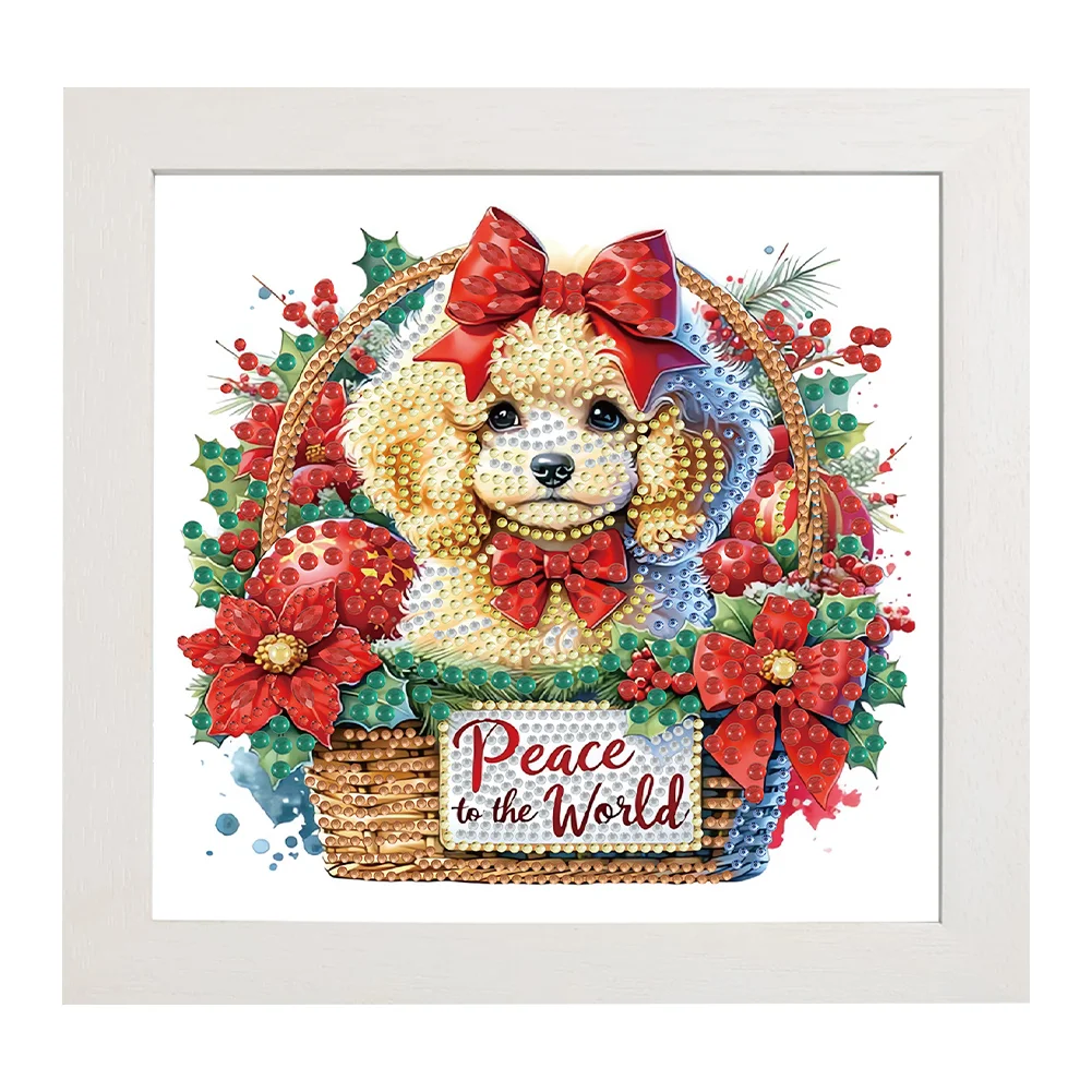 5D DIY Partial Special Shaped Drill Diamond Painting Xmas Poodle 22.8x22.8cm【With Frame】