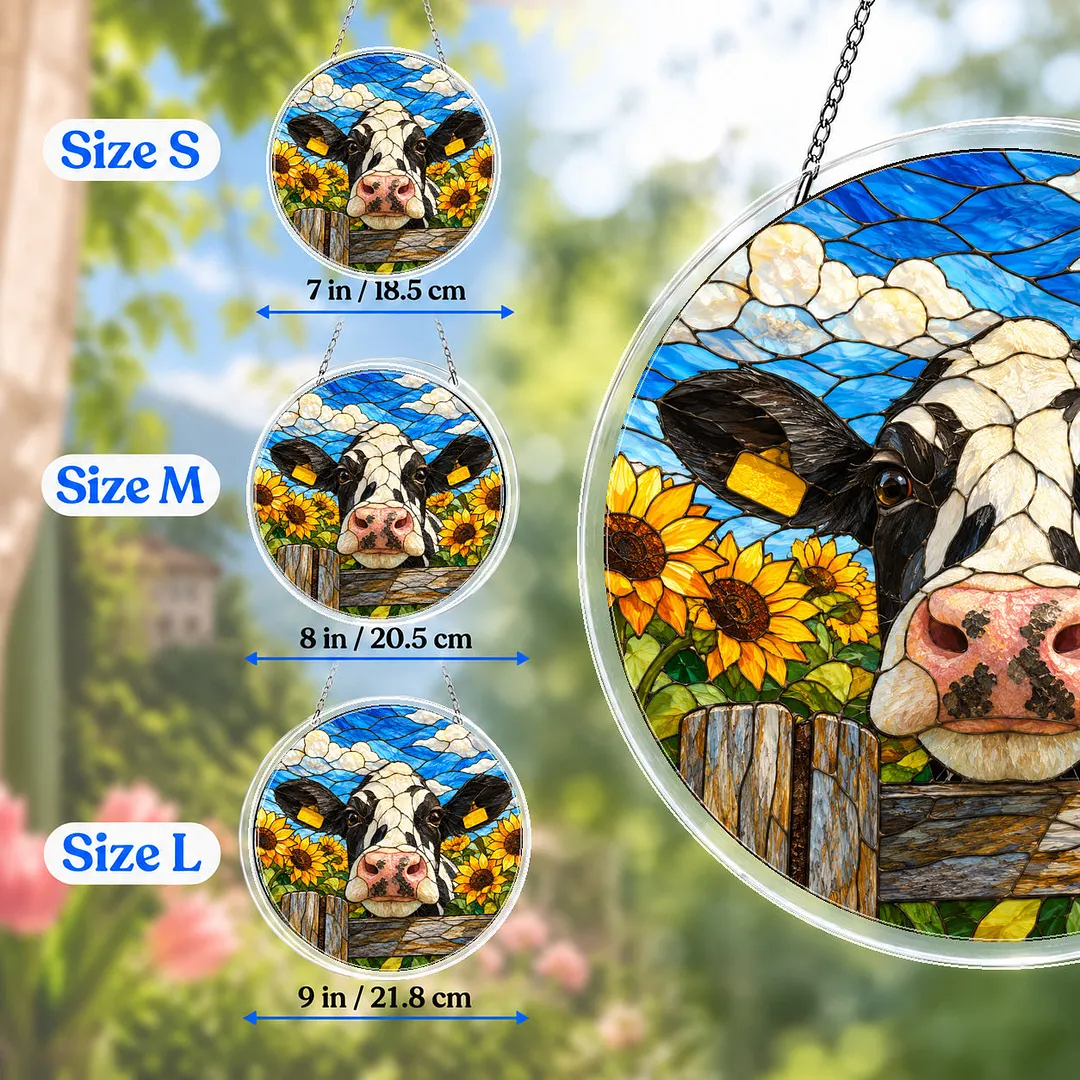 Sunflower Farm Cow Stained Glass Suncatcher Puzzle