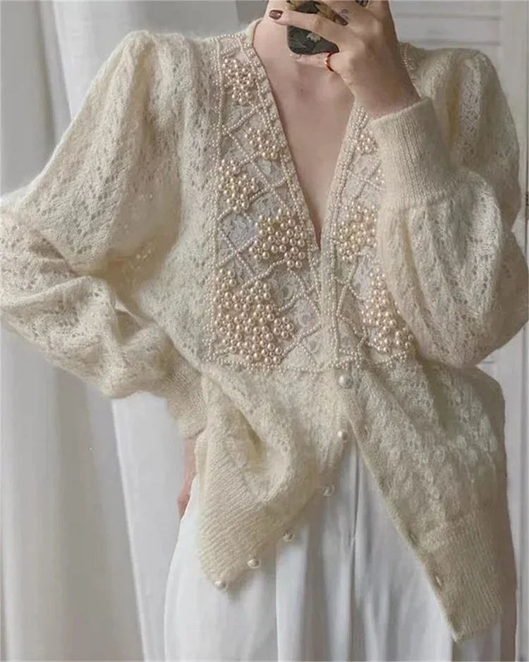 Pearl retro cardigan sweater top