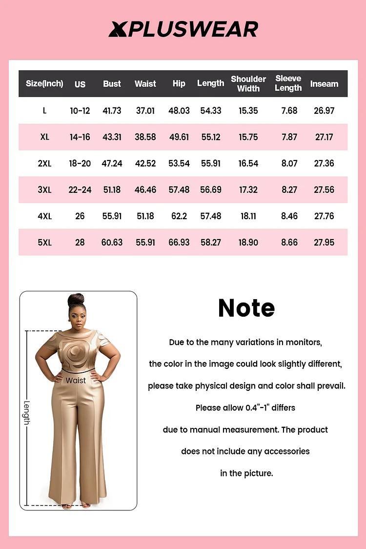 Xpluswear Design Plus Size Business Casual Champagne Floral Round Neck Cap Sleeve Short Sleeve Pocket Elegant Satin Jumpsuits [Pre-Order]