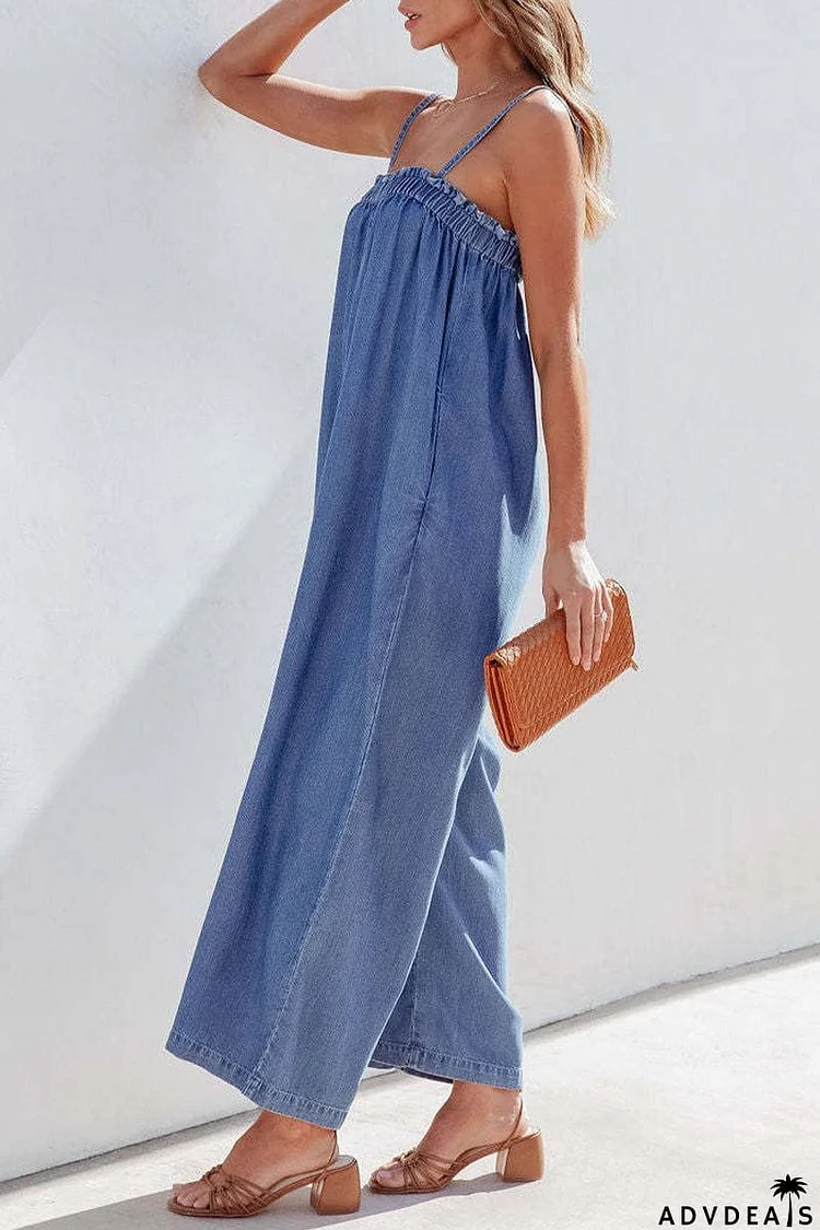 Casual Street Solid Pocket Strapless Loose Jumpsuits