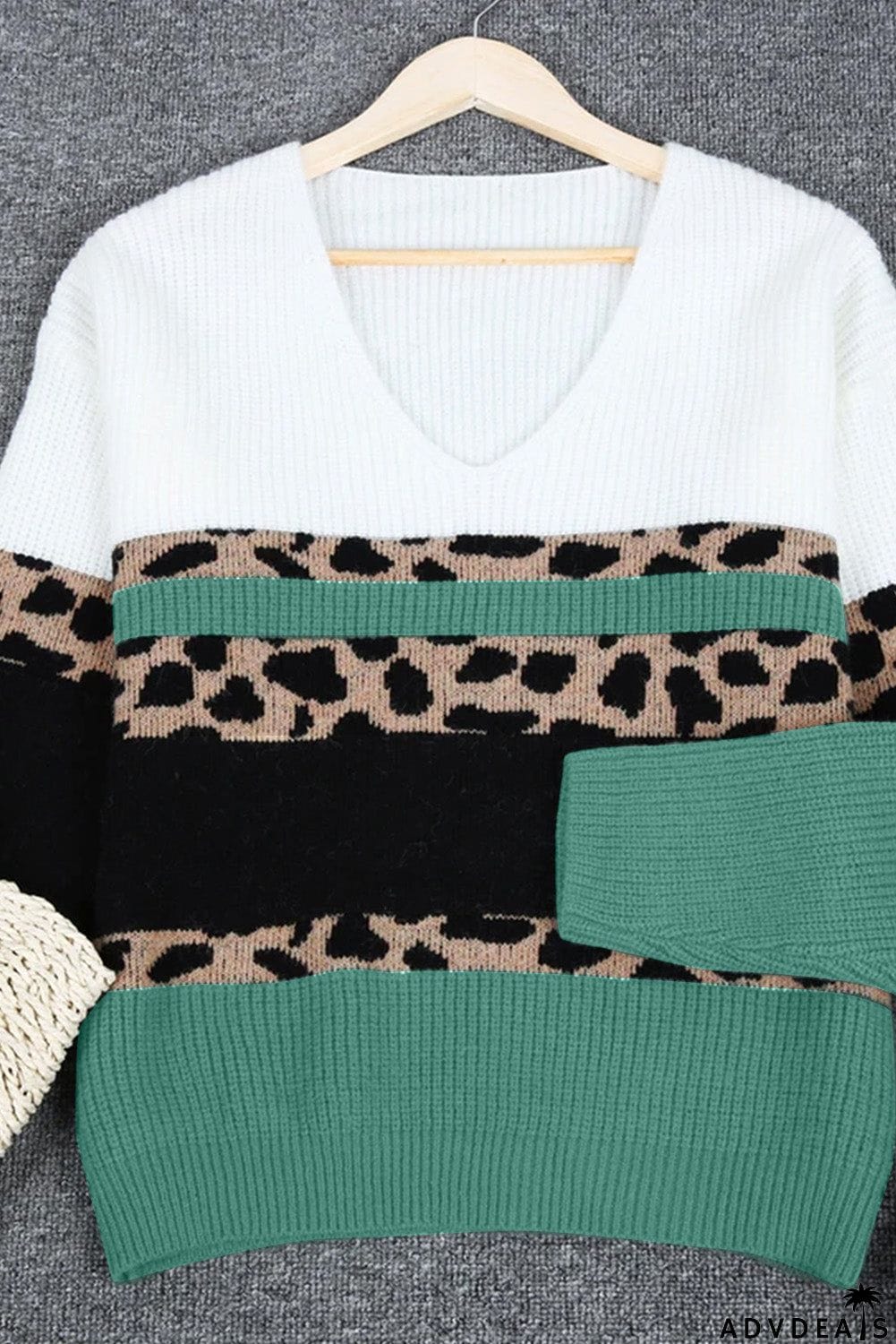 Print Color Block V Neck Sweater