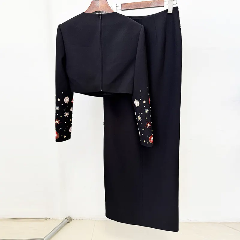 Nigikala Nigikala Star Fashion New Heavy Industry Diamond Nail Beads Short Top Dress Suit Two Sets