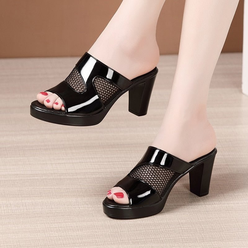 Comemore Slipper Female Block Heel Platform Slippers Slides Women 2022 New High Heels Ladies Office Women's Summer Shoes Sandals