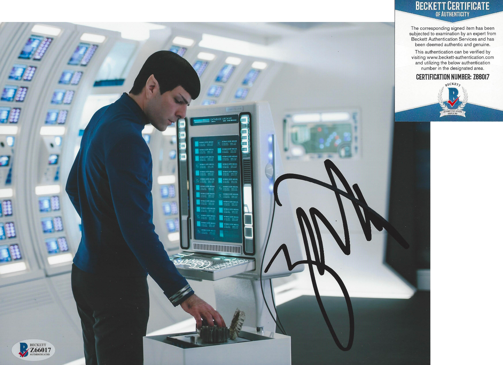 ZACHARY QUINTO SIGNED 'STAR TREK' SPOCK 8x10 MOVIE Photo Poster painting E ACTOR BECKETT COA BAS