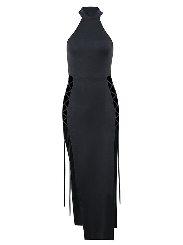 Sexy Paneled Halter High-rise A-line Sleeveless Dress