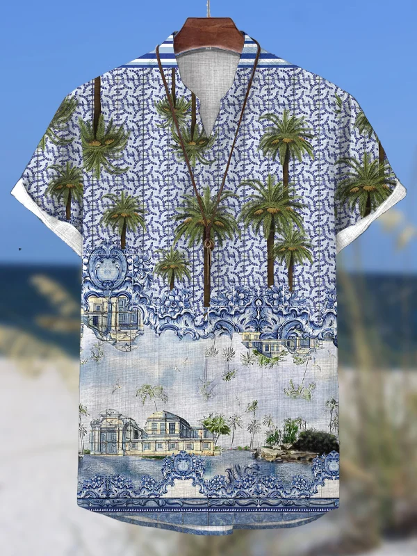 Men's Coconut Trees Painting Art Print V Neck T-Shirt