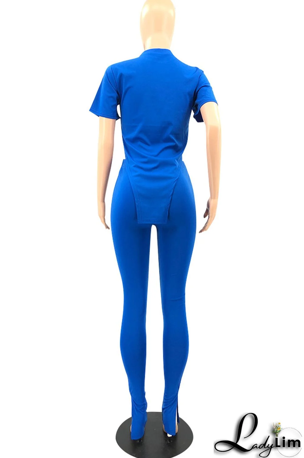 Pink Fashion Casual Print Slit Asymmetrical O Neck Short Sleeve Two Pieces