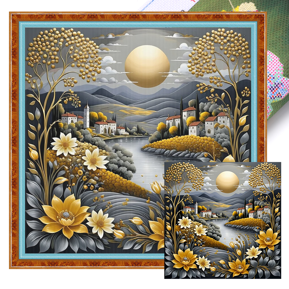 River Scenery Full 14CT Pre-stamped Canvas(50*50cm) Cross Stitch