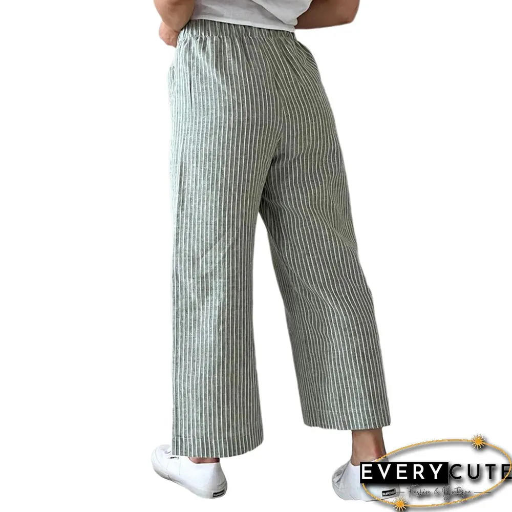 Light Green Hemp Cotton Straight Leg Casual Pants