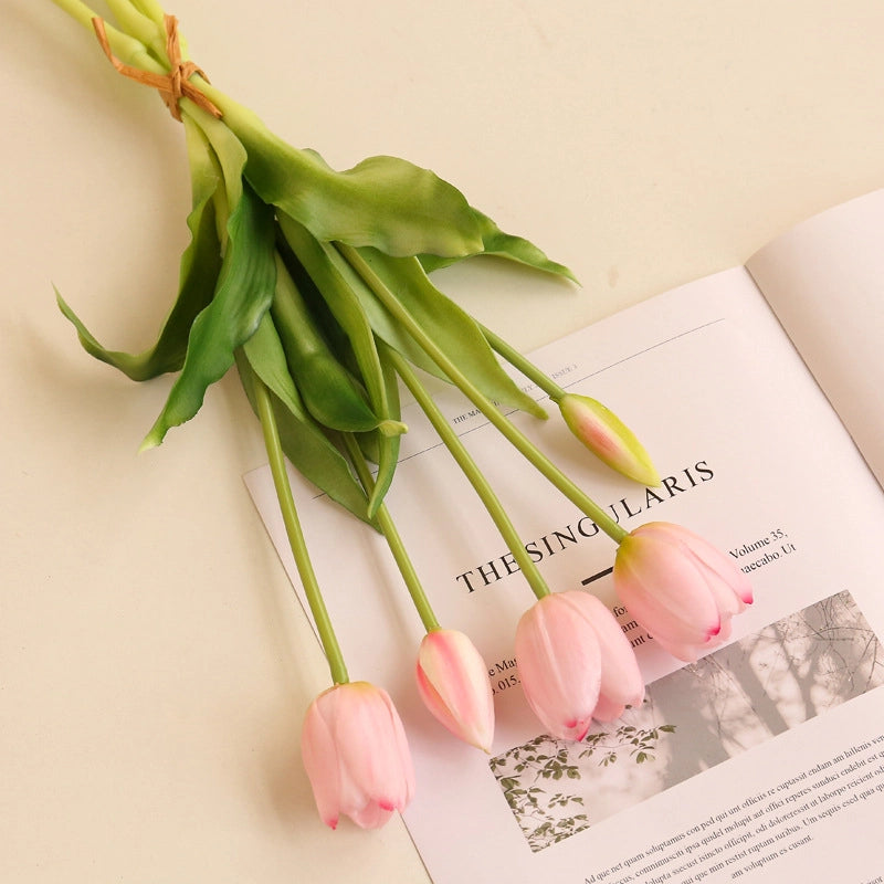 5 Sticks Soft Rubber Feel Tulip Artificial Flower Home Decoration Fake Flower Tulip Bouquet Factory Direct Sale