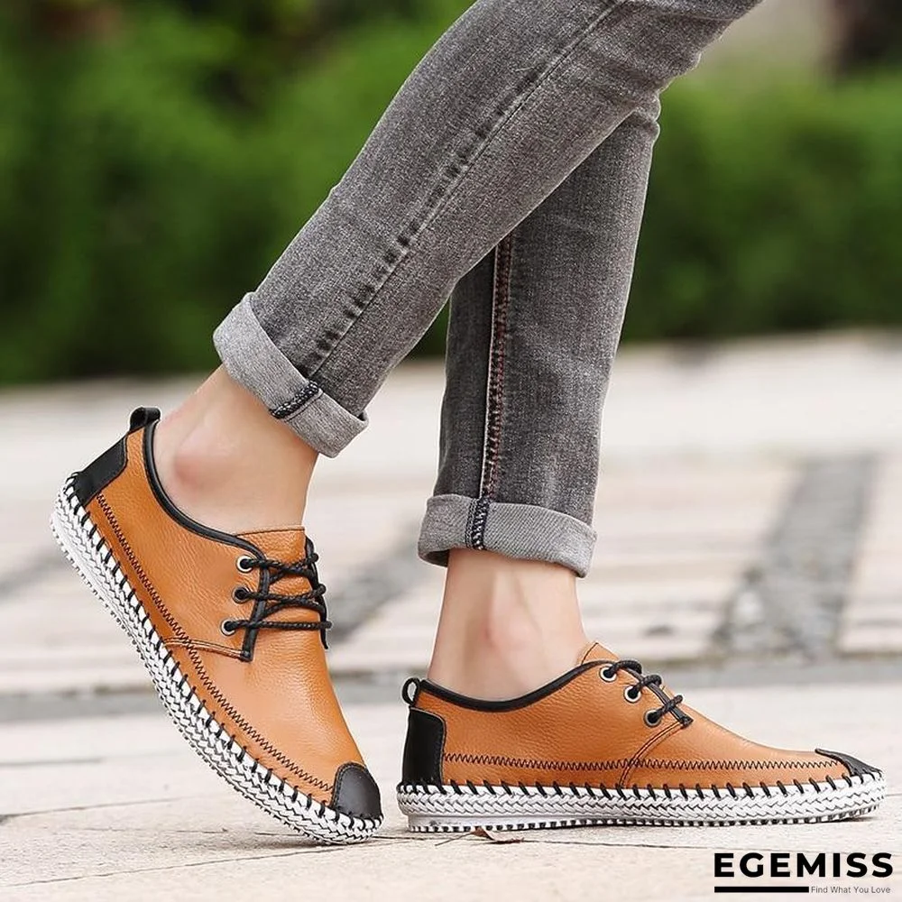Men Breathable Comfortable Split Leather Men Loafers Flats Casual Shoes | EGEMISS