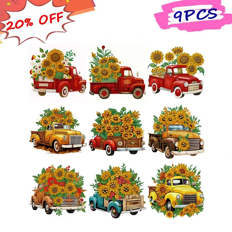 Sunflower Vintage Car 30*30CM(Canvas) Special Drill Diamond Painting gbfke