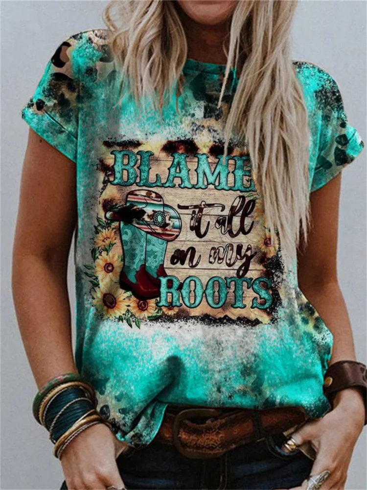 Blame It All on My Roots Leopard Cowhide Bleached T Shirt